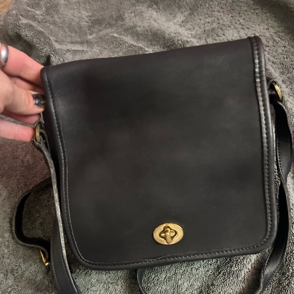 Vintage Coach Compact Pouch Crossbody Bag #9620 Black Made In USA
